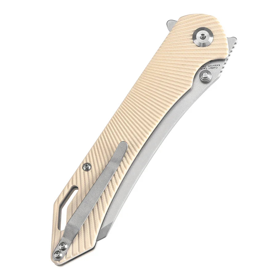 Tenable Colibri Tech T1060A4 – 4.64" Stonewashed Nitro-V Blade, Ivory White G10 Handle