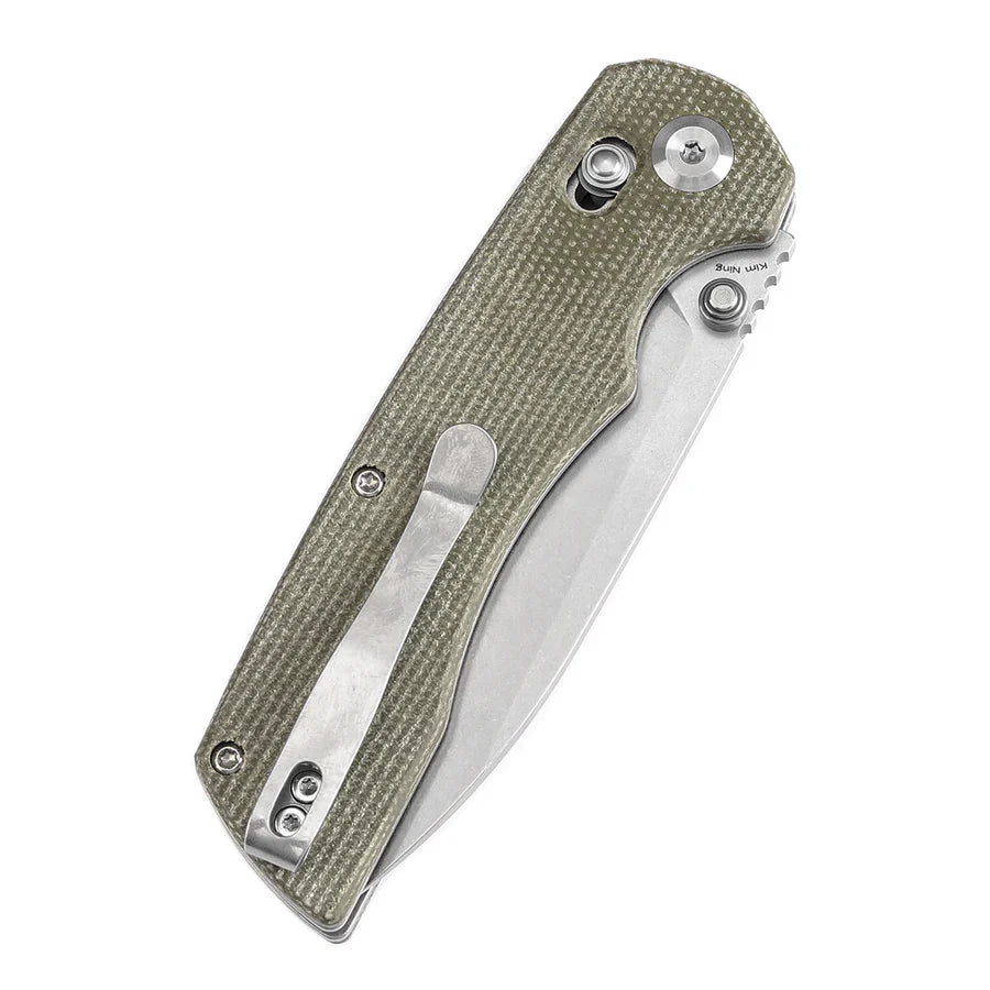 Tenable Kryo T1001V6 – 3.58" Stonewashed 14C28N Blade, Green Micarta Handle with Liner Lock