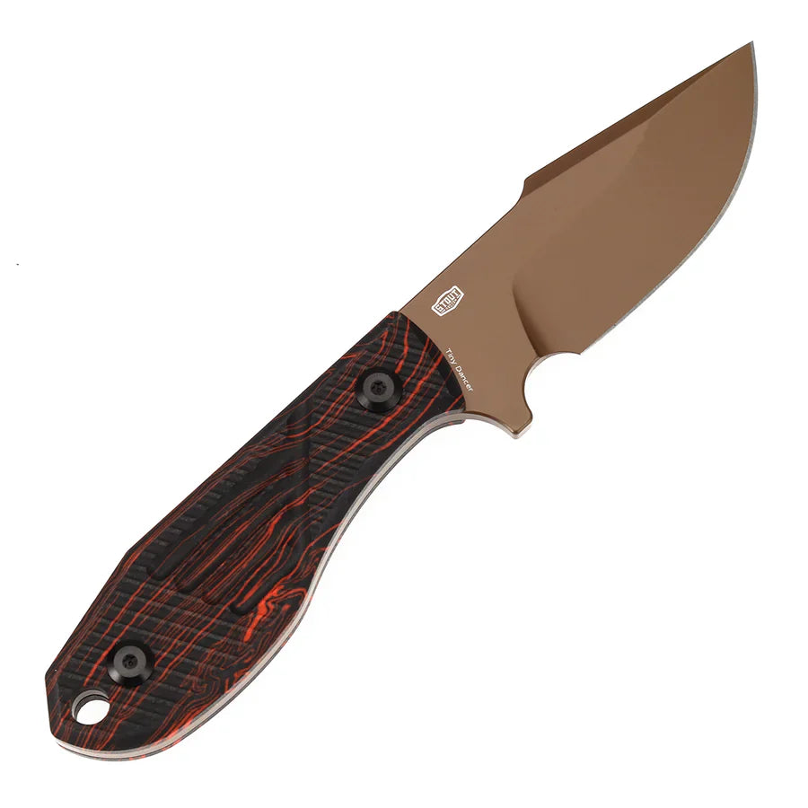 Tenable Tiny Dancer G014A2 – 3.17" Rose Gold Coated D2 Drop Point Blade, Black & Red G-mascus Handle, Fixed Blade EDC Knife