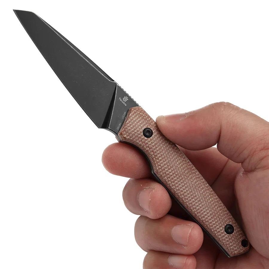 Tenable Outdoor Parr Fixed Blade Knife – 3.12" Reverse Tanto 14C28N Blade, Brown Micarta Handle, Kydex Sheath – G011B4