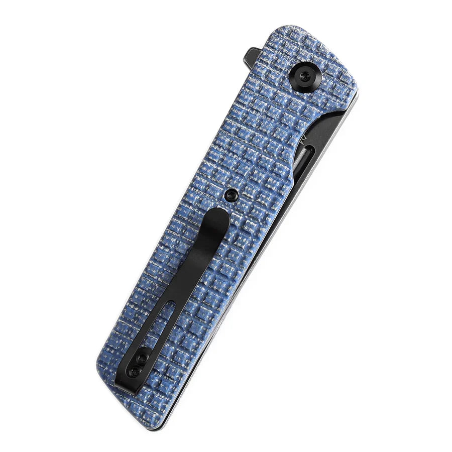 Tenable Anomaly T2038T3 – 3.14" Blackwash Nitro-V Tanto Blade, Blue Micarta Handle with Frag Pattern and Liner Lock
