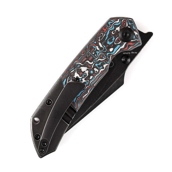 Kansept Knives Fenrir K1034A10 Folding Knife 3.38in S35VN Blade Titanium w/ Red/Black/White Carbon Fiber