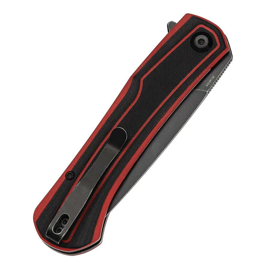 Tenable Kratos T1024A1 – 3.79" Nitro-V Blackwash Drop Point Blade, Black & Red G10 Handle, Liner Lock – Designed by Ostap Hel