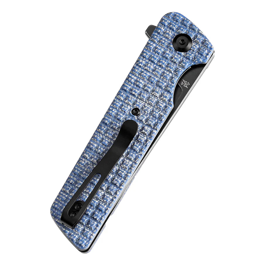 Tenable Anomaly T2038A3 – 3.14" Blackwash Nitro-V Drop Point Blade, Blue Micarta with Frag Pattern Handle, Liner Lock