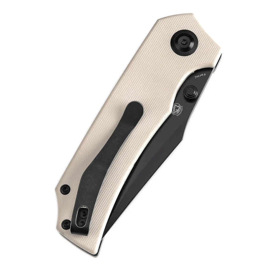 Tenable Fermi T1122A1 – 3.11" Black TiCN-Coated 14C28N Blade, Ivory White G10 Handle with Liner Lock