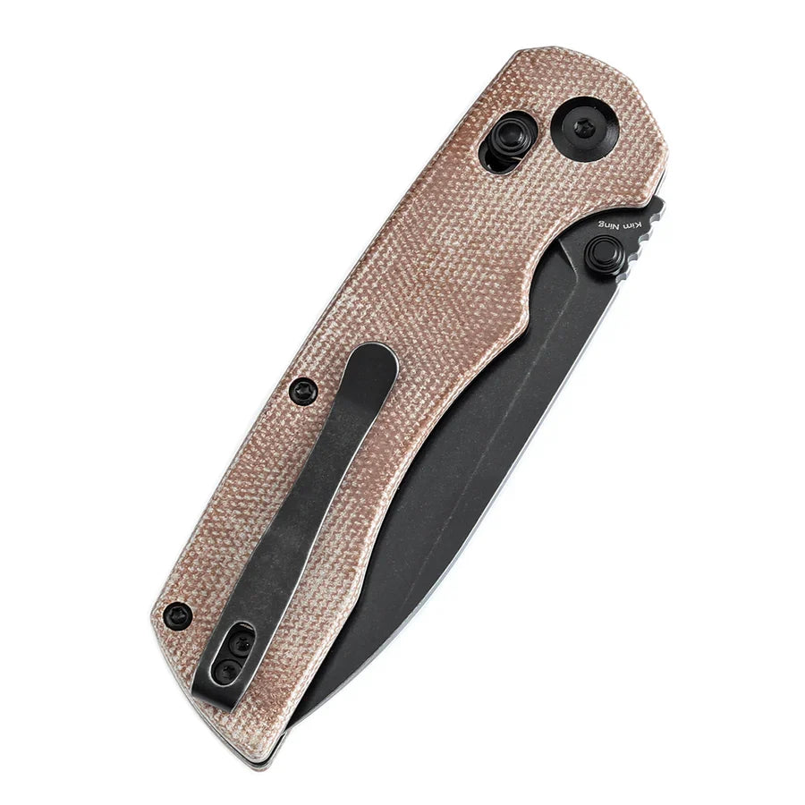 Tenable Kryo T1001V5 – 3.58" Blackwash 14C28N Blade, Brown Micarta Handle with Liner Lock