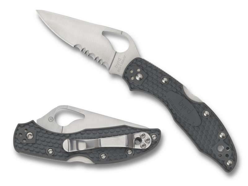 Spyderco Meadowlark 2 8Cr13MoV 2.875in Steel Combo Edge Blade FRN Handles - Gray