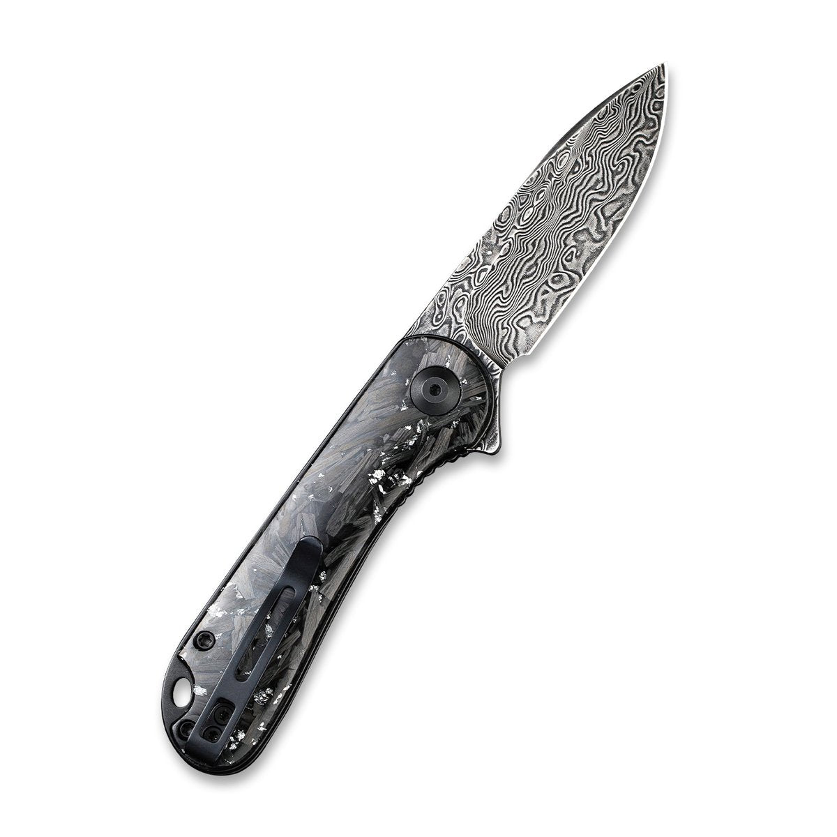 CIVIVI Elementum 907C-DS2 Folding Knife 2.96 in Black Damascus Blade Shredded Carbon Fiber And Silvery Shred Handle