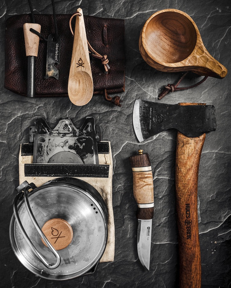 Uberleben Kanu Handcrafted Wooden Spoon w/ Leather Lanyard and Micro Carabiner