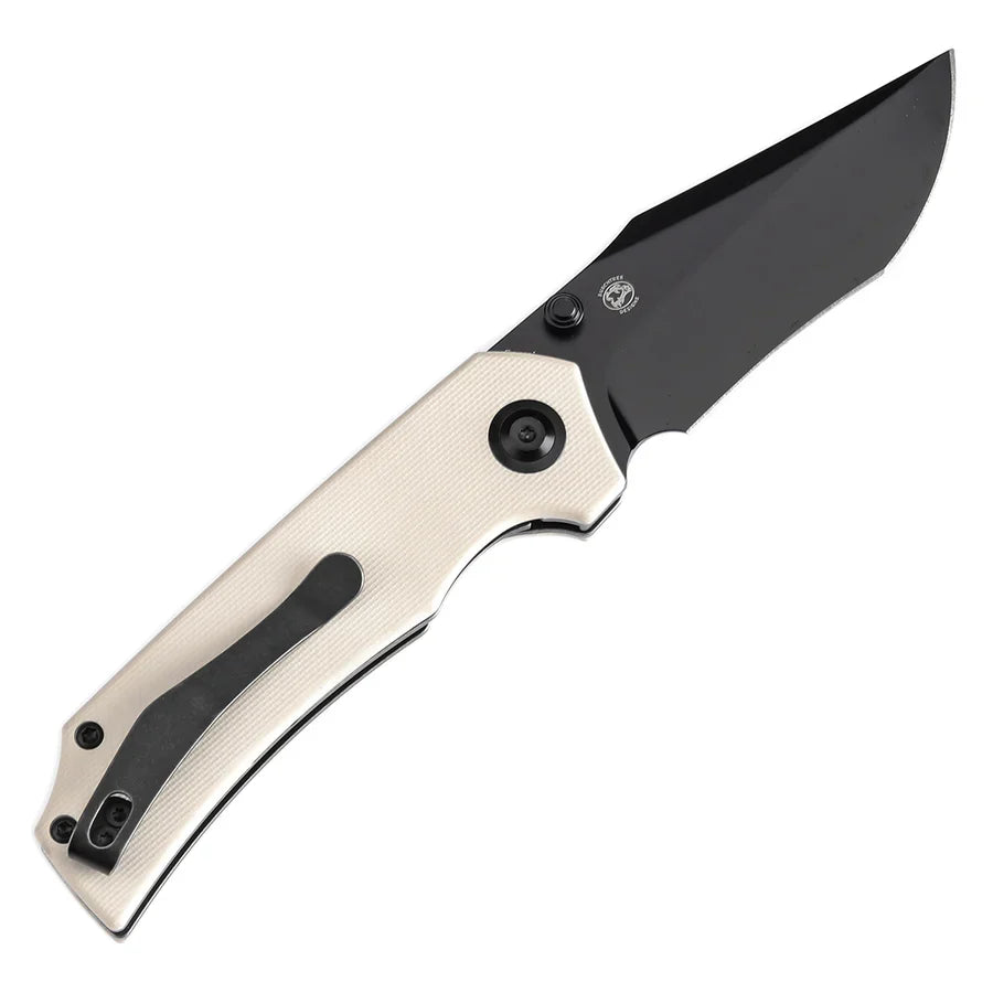 Tenable Fermi T1122A1 – 3.11" Black TiCN-Coated 14C28N Blade, Ivory White G10 Handle with Liner Lock