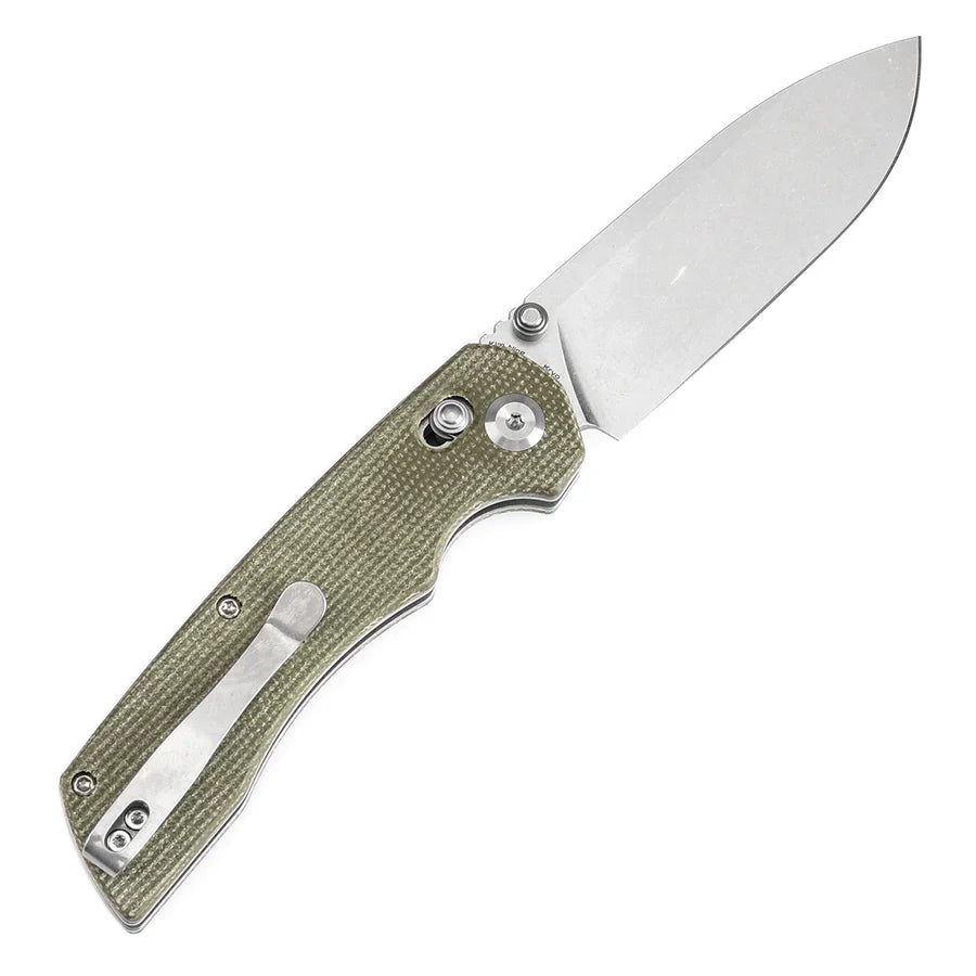 Tenable Kryo T1001V6 – 3.58" Stonewashed 14C28N Blade, Green Micarta Handle with Liner Lock