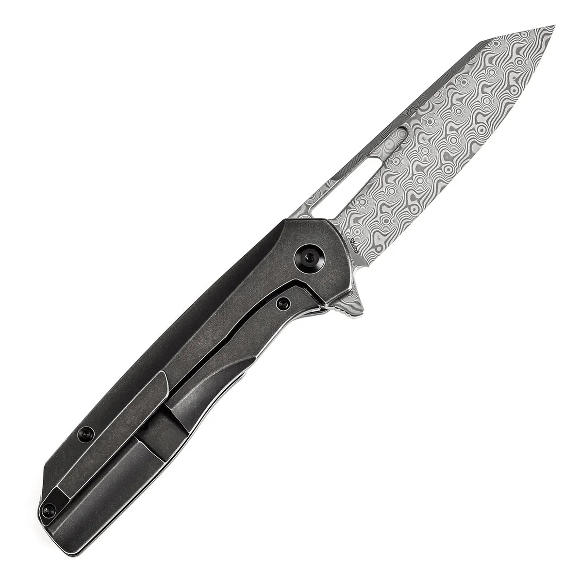 Kansept Shard 3.48" Damascus Blackstonewashed Titanium Copper Carbon Fiber Black K1006C2