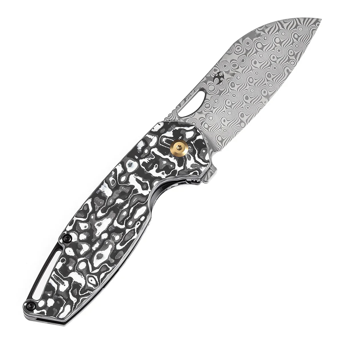 Kansept Knives Model 6 Left-handed 3.1" Damascus Black White Carbon Fiber K1022L1