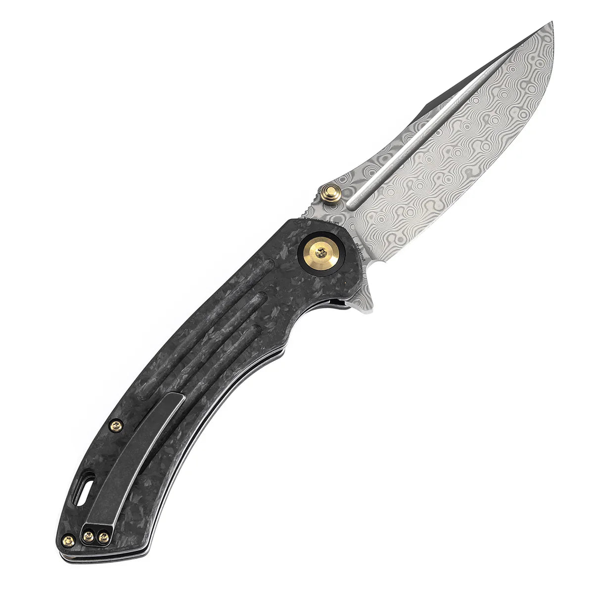 Kansept Pretatout 3.56" Damascus Shred Carbon Fiber Black K1032D2