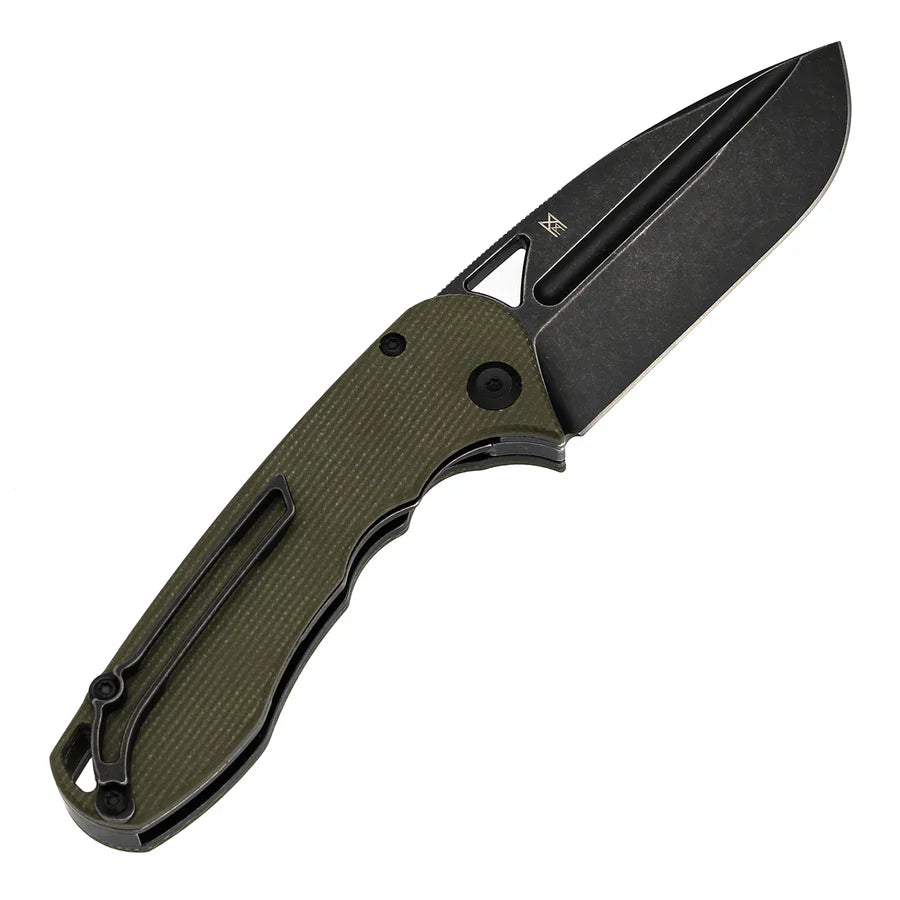 Tenable Bömbur T1054A4 – 3.53" Blackwash D2 Drop Point Blade, Green Micarta Handle
