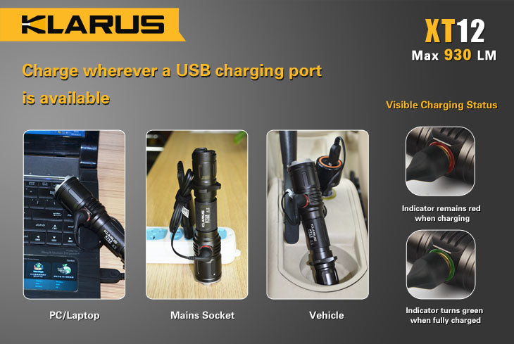 Klarus XT12 1 x 18650 / 2 x CR123A CREE XM-L2 U2 930 Lumen LED Flashlight