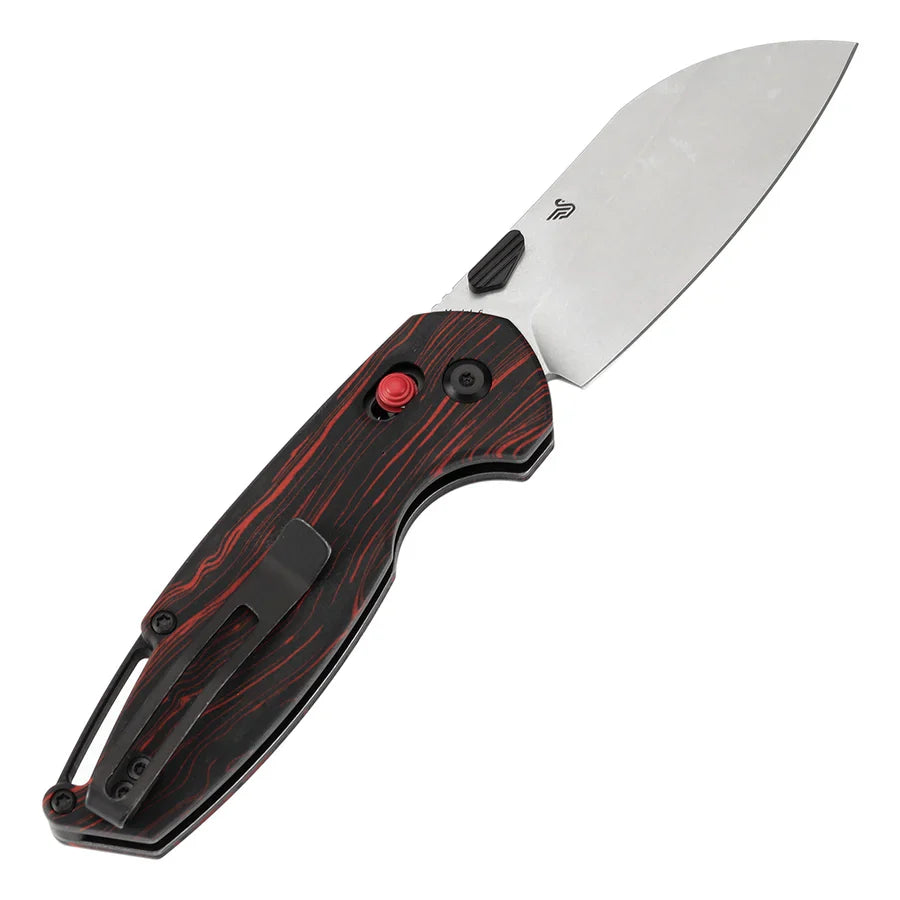 Tenable Model 6 T1022V8 – 3.1" Stonewashed 14C28N Sheepsfoot Blade, Red & Black G-mascus Handle, Crossbar Lock – Designed by Nick Swan