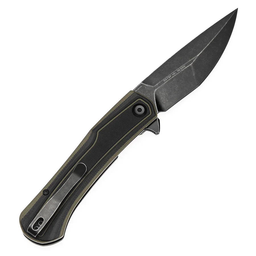 Tenable Kratos T1024A4 – 3.79" Nitro-V Blackwash Drop Point Blade, Black & Green G10 Handle, Liner Lock – Designed by Ostap Hel