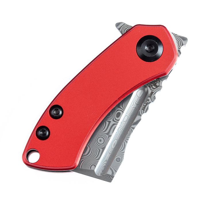 Kansept Mini Korvid 1.45" Damascus with Red Anodized Aluminum Handles - T3030P2