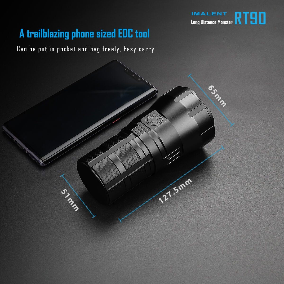 Imalent RT90 4800 Lumen Magnetically Rechargeable Flashlight 4 * 18500 Batteries Over 4,290ft of Throw