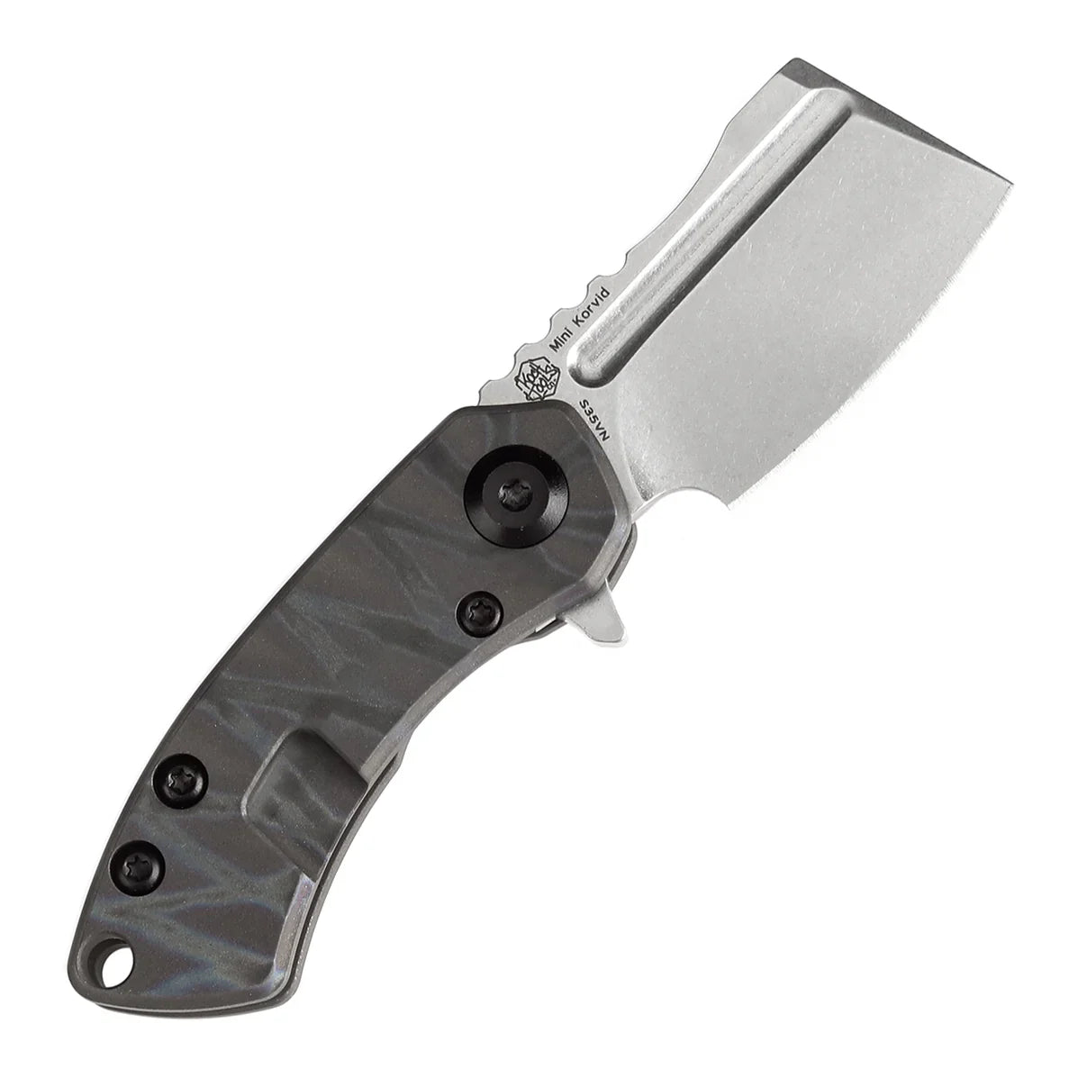 Kansept Mini Korvid 1.45" Stonewashed CPM S35VN Tiger Stripe Flamed Titanium K3030A9