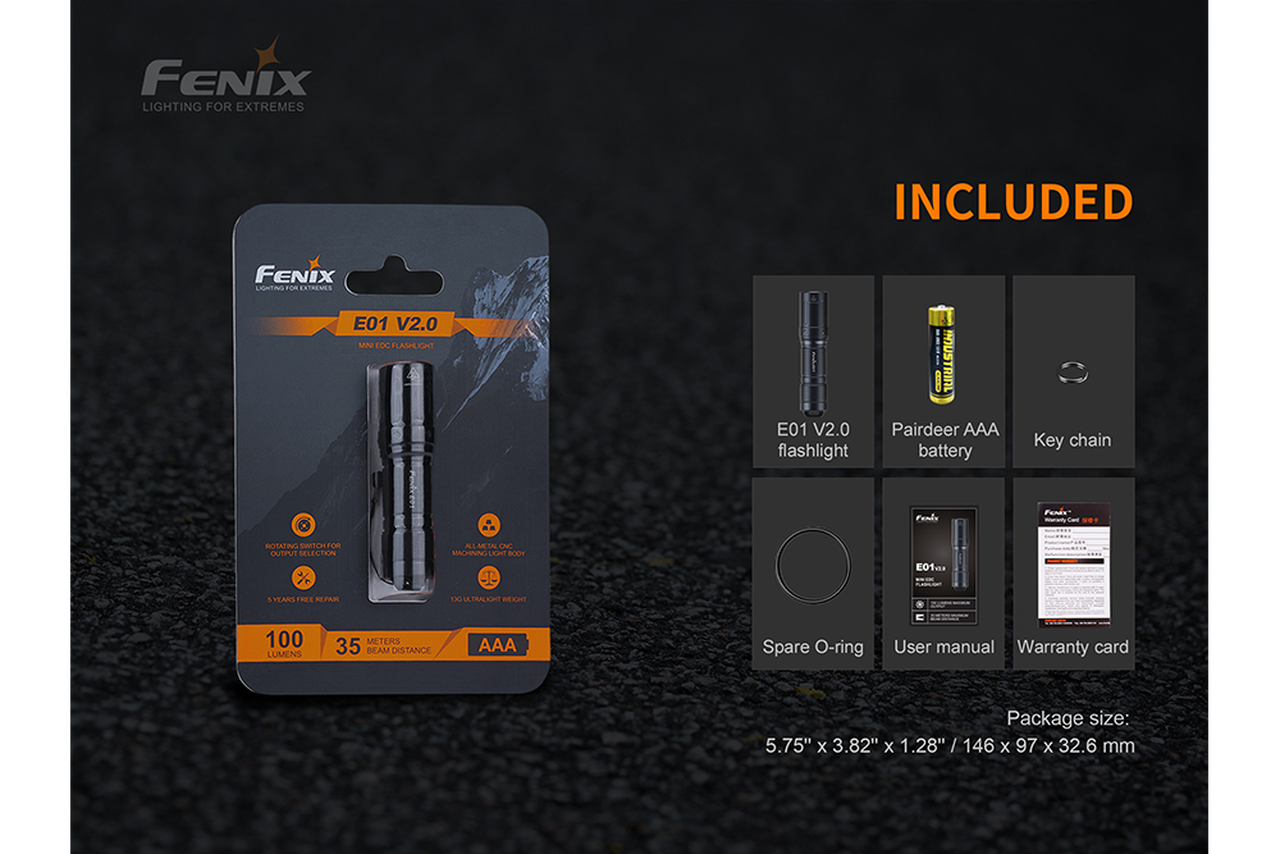 Fenix E01 V2 100 Lumen AAA Twist EDC Flashlight - Black