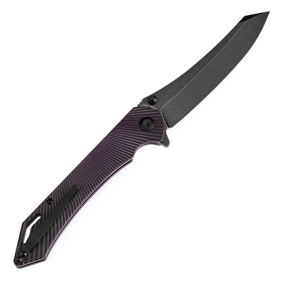 Tenable Colibri Tech T1060A3 – 4.34" Blackwash Nitro-V Blade, Black & Purple G10 Handle