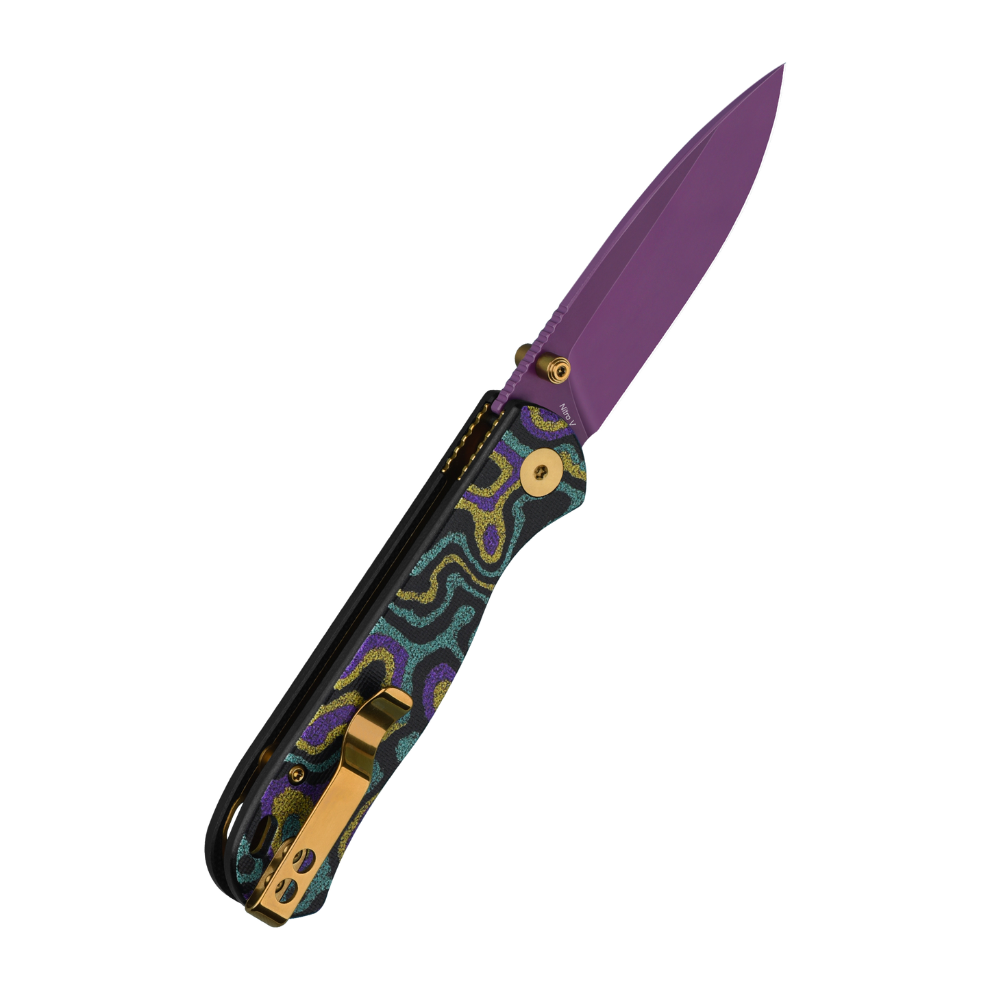 QSP Ferret Mardi Gras Exclusive 3in Nitro V Purple Blade G10 Handles