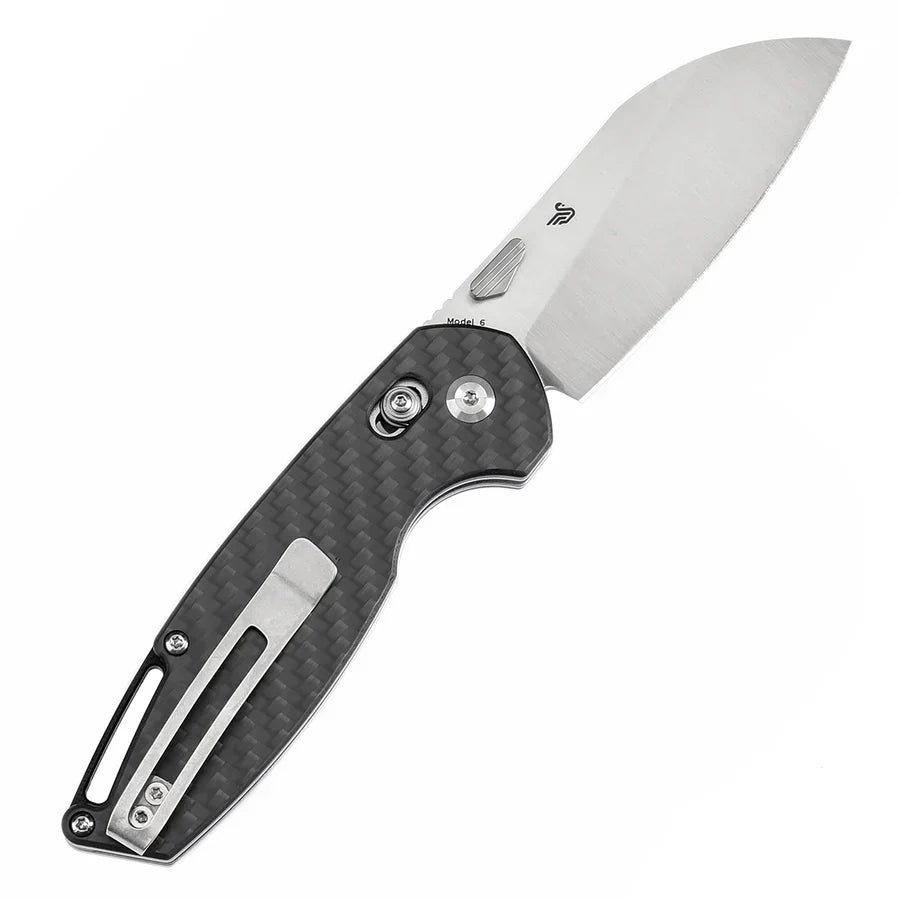 Tenable Model 6 T1022V1 – 3.1" Satin 14C28N Blade, Twill Carbon Fiber Handle with Crossbar Lock