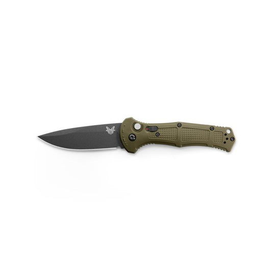 Benchmade Claymore 9070BK-1 front view, 3.60 inch CPM-D2 drop-point automatic knife black Grivory