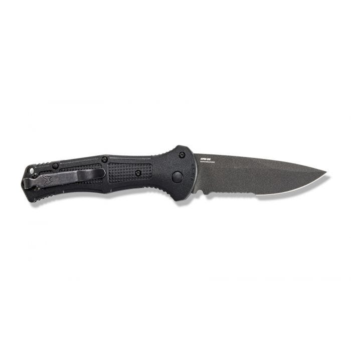 Benchmade Claymore 9070SBK closed view showing black Grivory handle