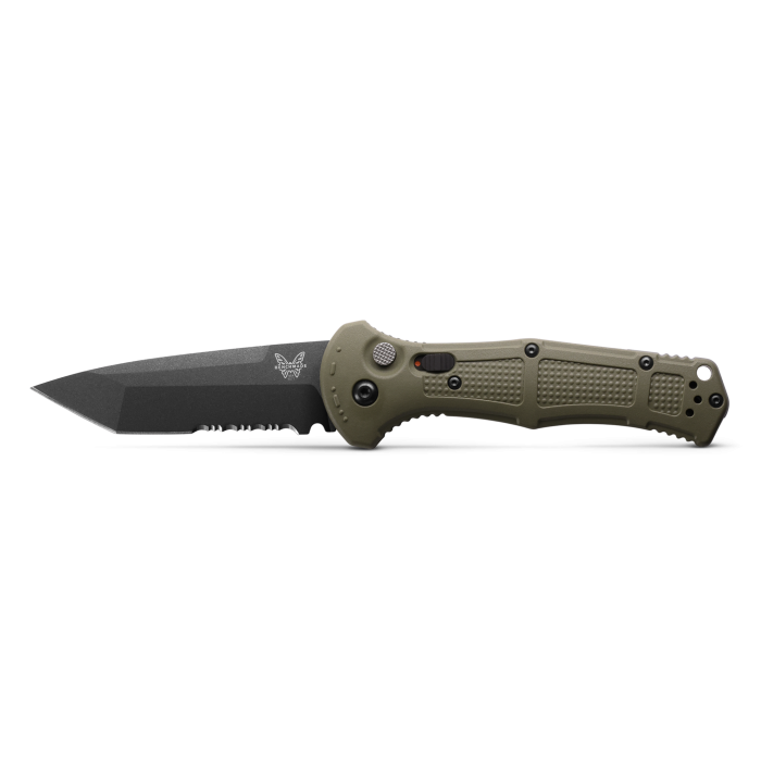 Benchmade Claymore 9071SBK-1 closed view showing Ranger Green Grivory handle