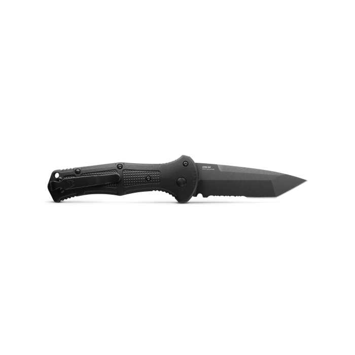 Benchmade Claymore 9071SBK – 3.60″ CPM-D2 Cobalt Black Serrated Tanto Automatic Knife, Black Grivory