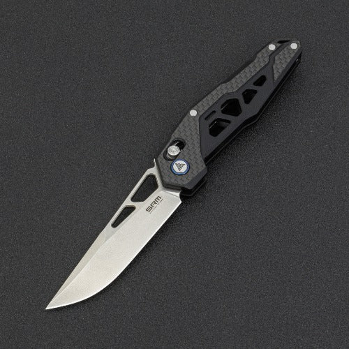 SRM Mecha 9225-KB Front Flipper Folding Knife 3.27in D2 Steel Blade G10 / Carbon Fiber Handles