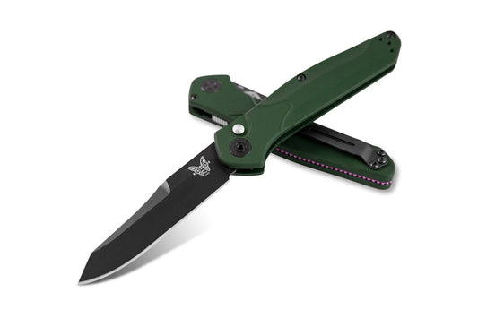 Benchmade Auto Osborne 9400BK front view, 3.40 inch black CPM-S30V reverse tanto automatic knife