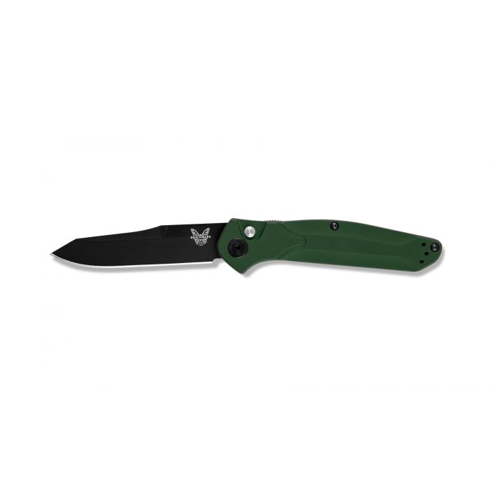 Benchmade Auto Osborne 9400BK open position showing black CPM-S30V reverse tanto blade