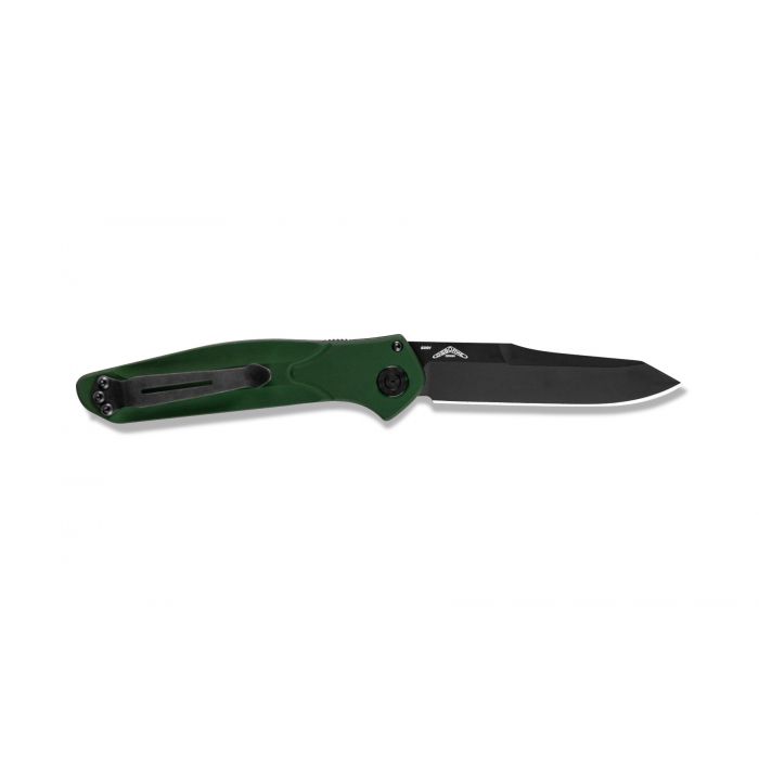 Benchmade Auto Osborne 9400BK closed view with push button and black aluminum handle