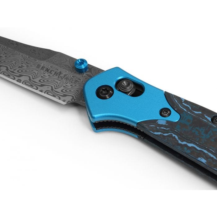Benchmade Mini Osborne 945-221 Gold Class – 2.92″ Damasteel Reverse Tanto Folding Knife, Arctic Storm Fat Carbon