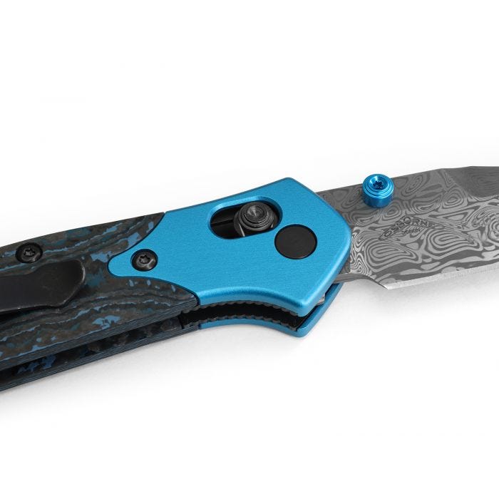 Benchmade Mini Osborne 945-221 Gold Class – 2.92″ Damasteel Reverse Tanto Folding Knife, Arctic Storm Fat Carbon