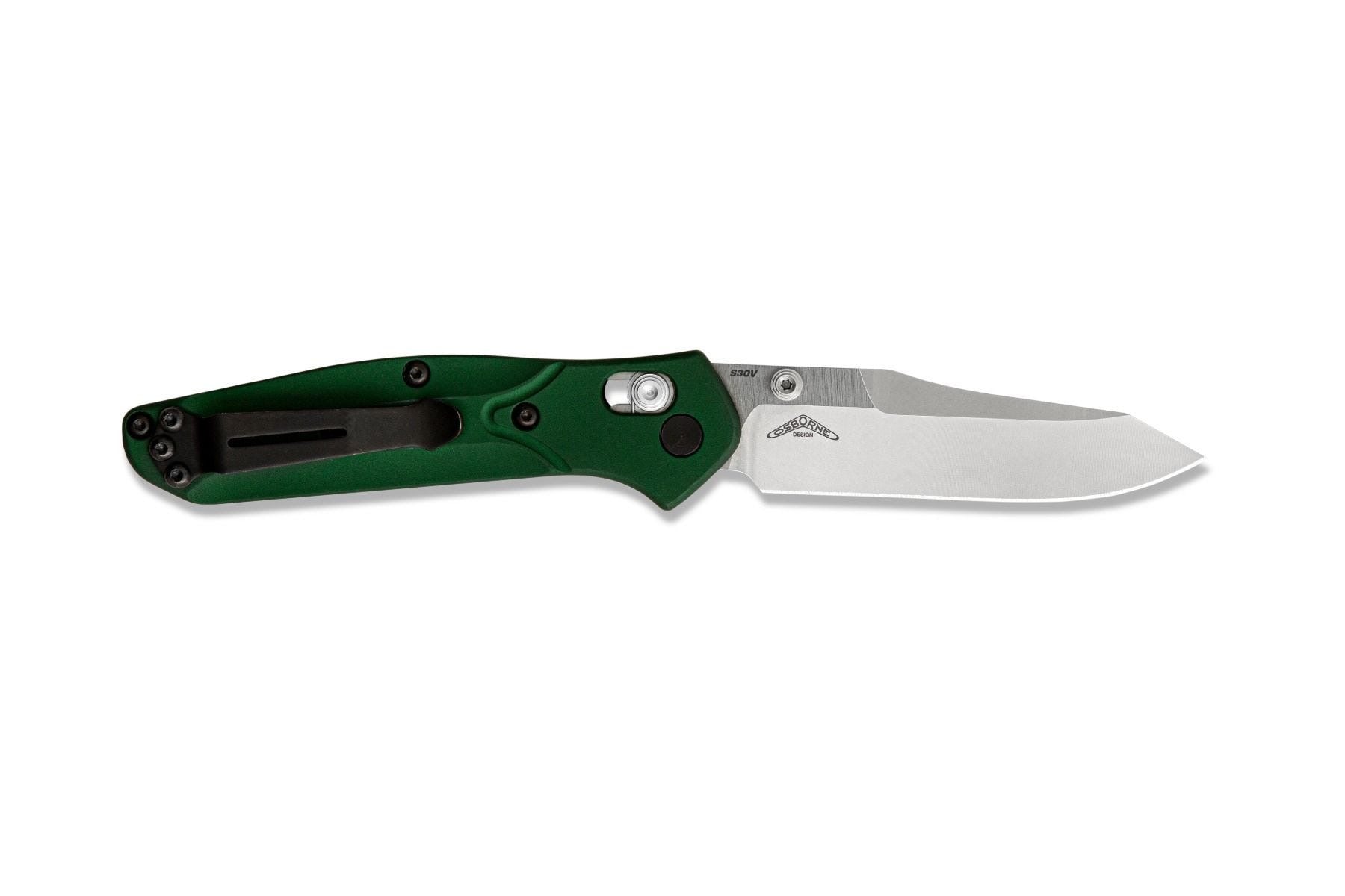 Benchmade Mini Osborne 945 closed view showing green aluminum handle