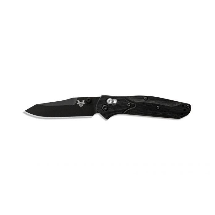 Benchmade Mini Osborne 945BK-1 open position showing black CPM-S30V reverse tanto blade