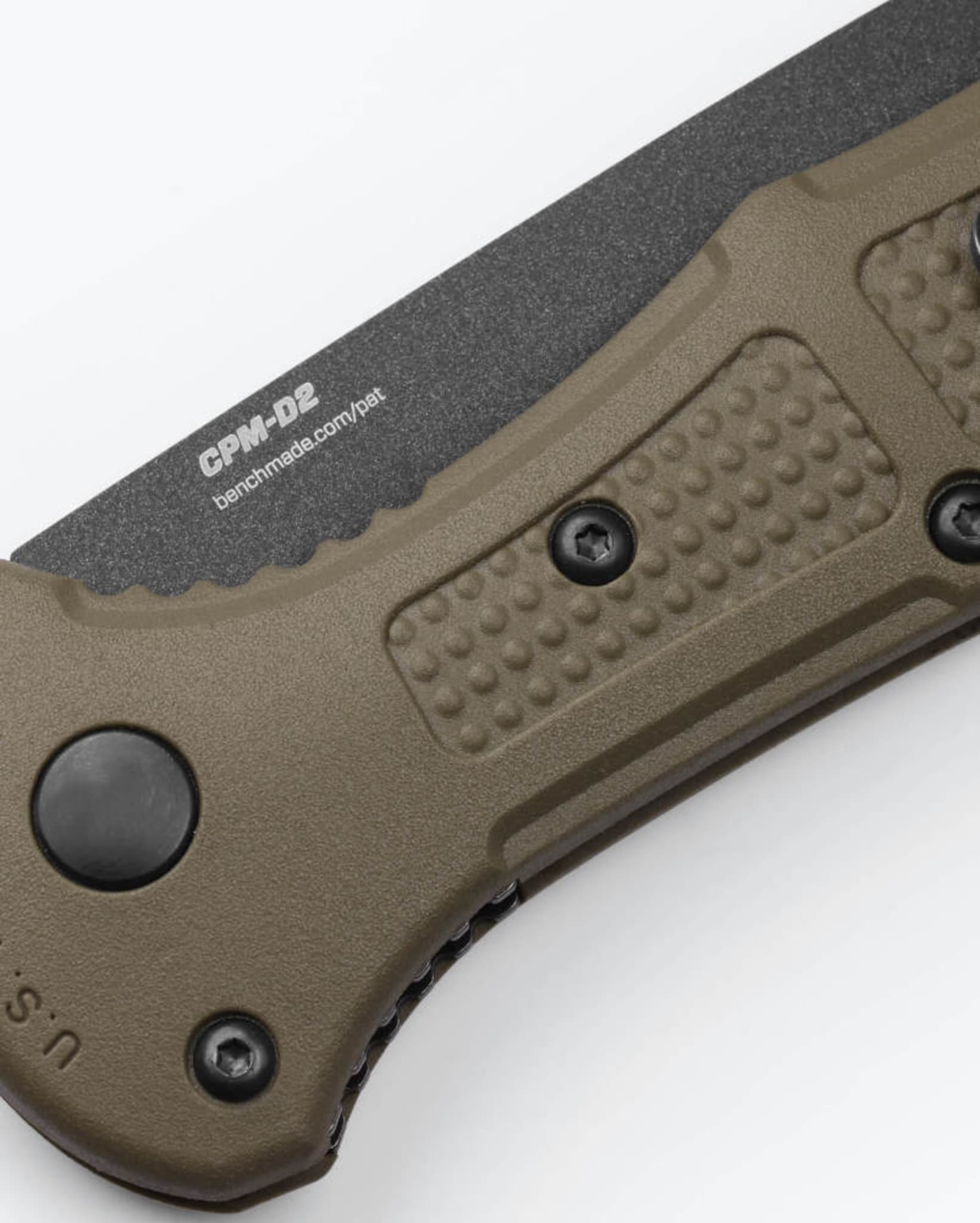 Benchmade Mini Claymore 9570BK-1 blade detail, CPM-D2 cobalt black drop-point
