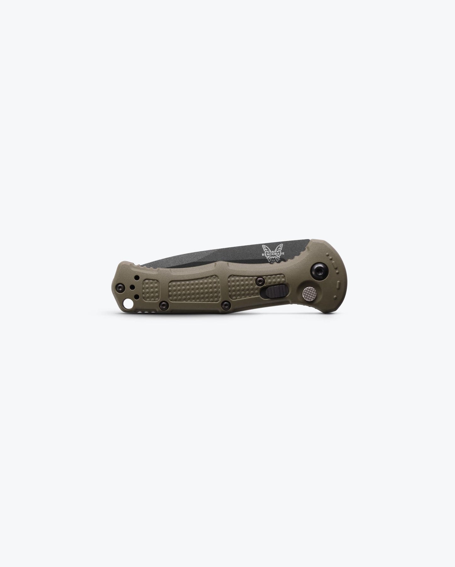 Benchmade Mini Claymore 9570BK-1 closed view showing Ranger Green Grivory handle