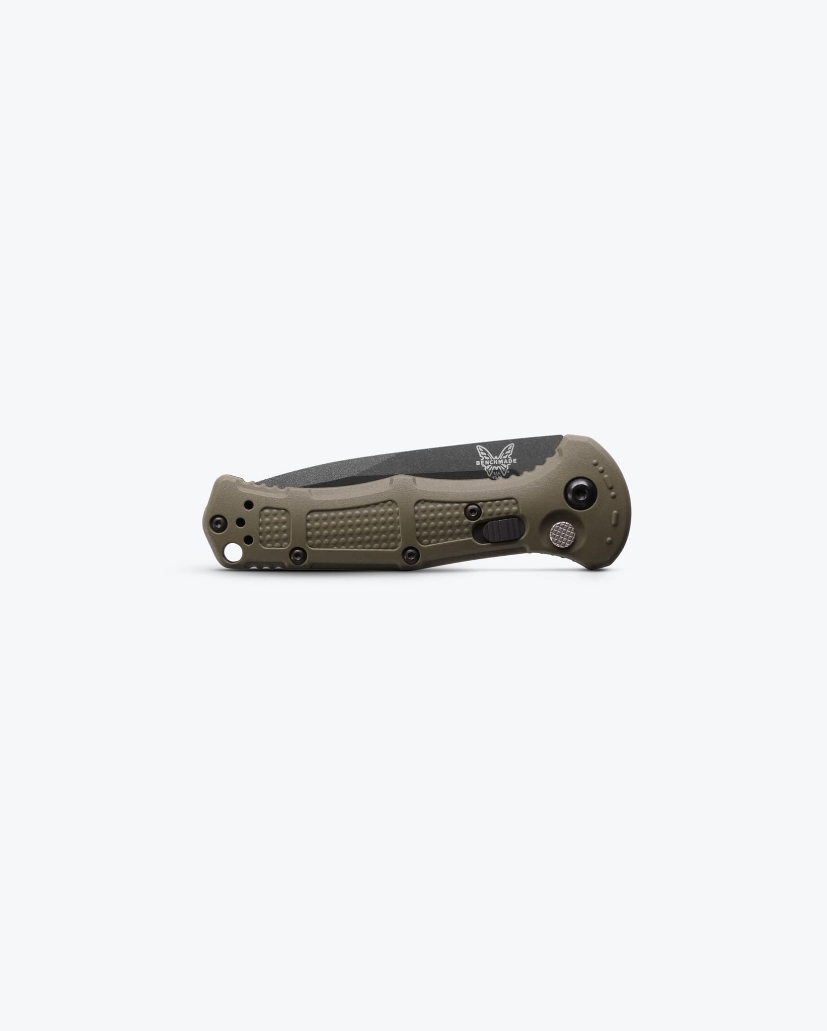 Benchmade Mini Claymore 9570BK-1 closed view showing Ranger Green Grivory handle