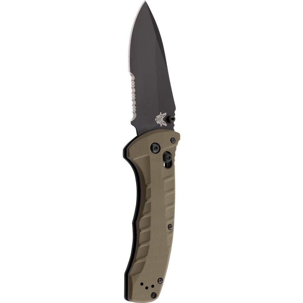 Benchmade Turret 980SBK Tactical Folding Knife 3.7in S30V Serrated Steel Blade OD Green G10 Handles