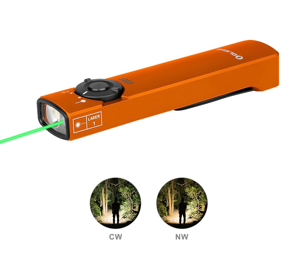 Olight Arkfeld Flat Flashlight with Green Laser & White Light - Orange