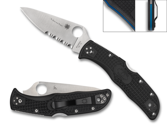 Spyderco Endela Lightweight Thin Blue Line 3.41 in VG-10 Blade Black FRN Handle