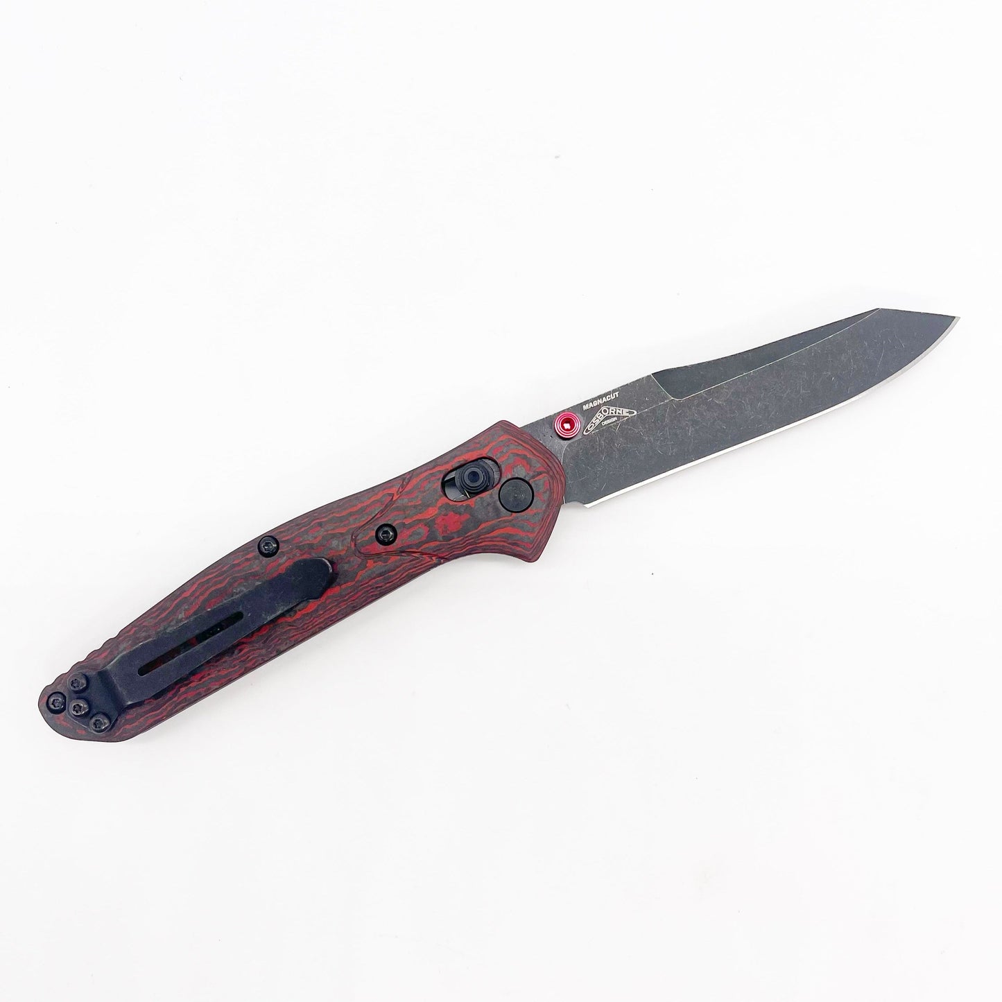 Benchmade Osborne 940BK-2502 open position showing CPM-MagnaCut reverse tanto blade