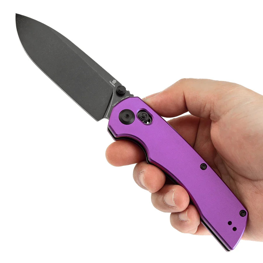 Tenable Kryo T1001V2 – 3.58" Blackwash 14C28N Blade, Purple Anodized Aluminum Handle with Liner Lock