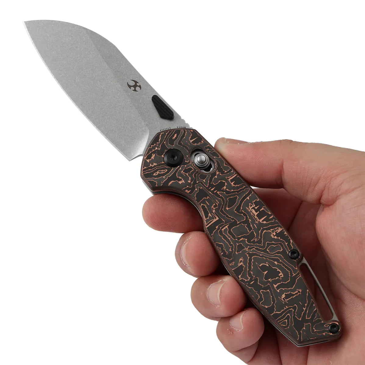 Kansept Model 6 K1022V2 – 3.1" CPM S35VN Blade, Copper Carbon Fiber Handle with Crossbar Lock (Nick Swan Design)